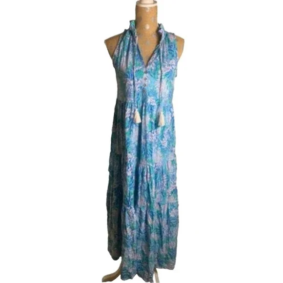 Lily Pulitzer Malone Maxi Dress Las Olas Aqua Small Vacation Resort Beach **flaw - Picture 2 of 11